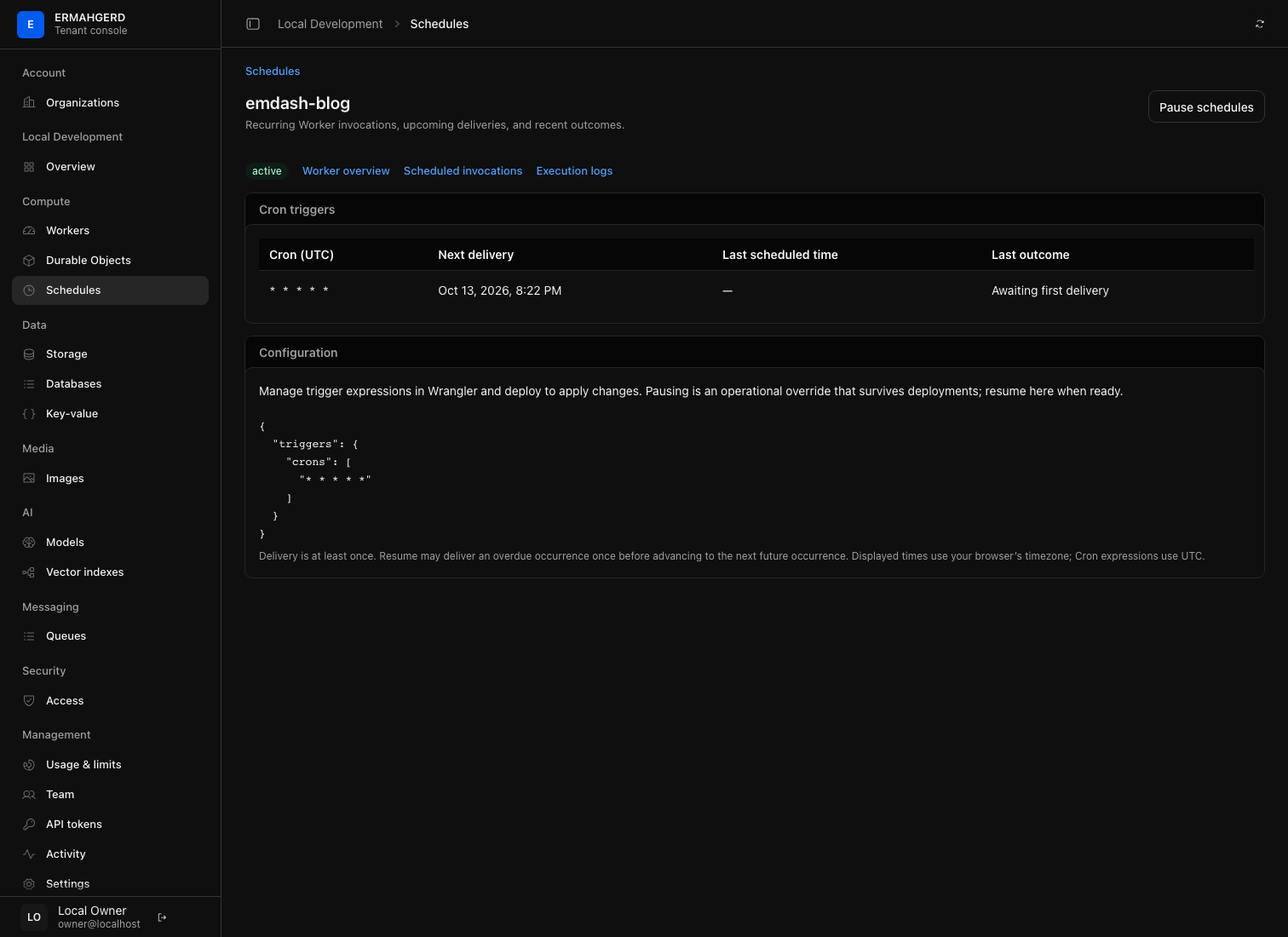 Scheduled Worker details and delivery controls